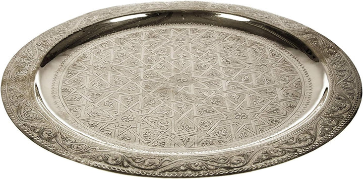 Orientalisches rundes Tablett aus Messing Mehdia 30cm Deko Silber | Marokkanisches Teetablett in der