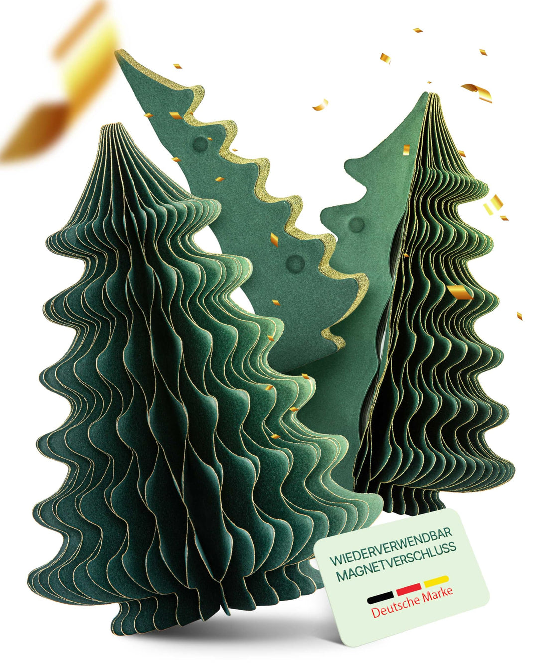 Papier Weihnachtsbaum Set [Grün, 3 Stück] - Faltbarer Weihnachtsbaum als Elegante, skandinavische We
