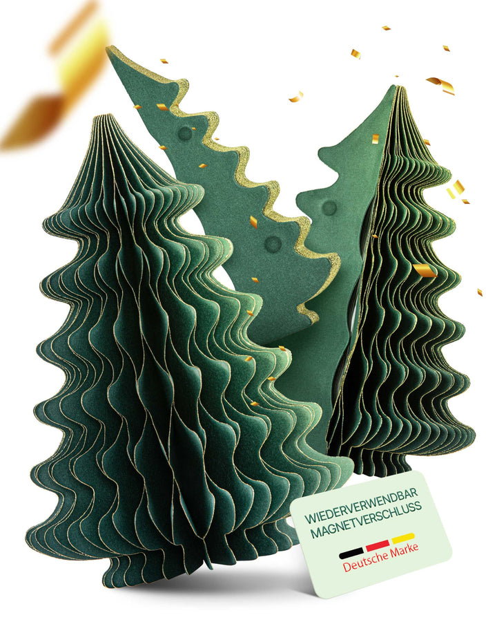 Papier Weihnachtsbaum Set [Grün, 3 Stück] - Faltbarer Weihnachtsbaum als Elegante, skandinavische We