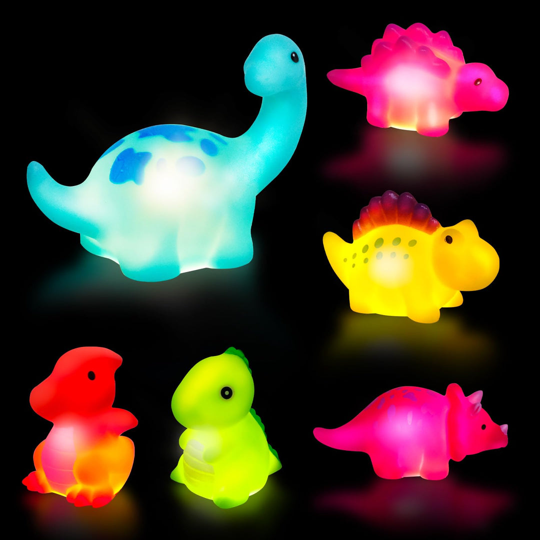 Badewannenspielzeug, 6 Stück Dinosaurier Badespielzeug mit Licht, LED Badewannen Spielzeug Kinder, B