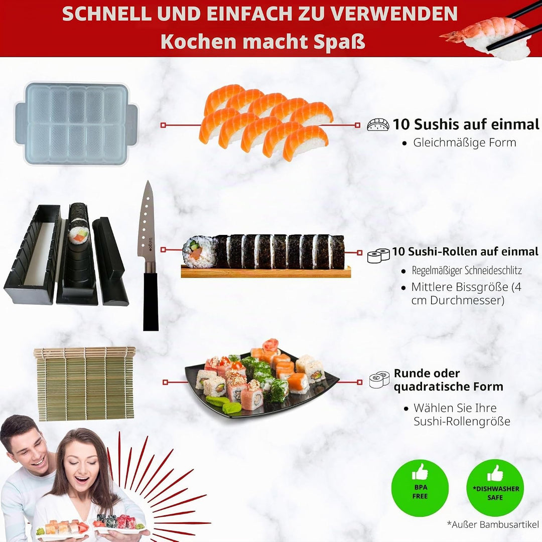 lisigoo Sushi maki maker Komplettset - Maki Maker Set - Maki Maker Set - Koffer mit Bambusmatte, Jap