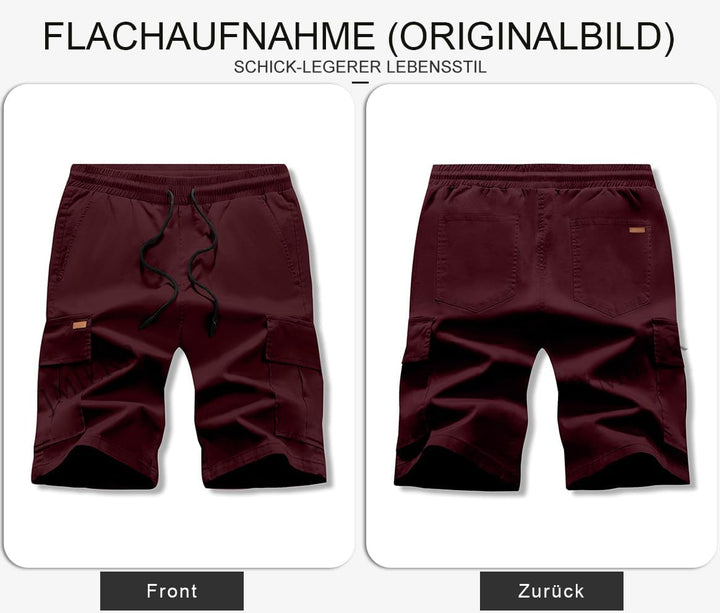 JMIERR Kurze Hosen Herren Baumwolle Cargo Shorts Herren Sommer Freizeithose mit Taschen M Burgundy,
