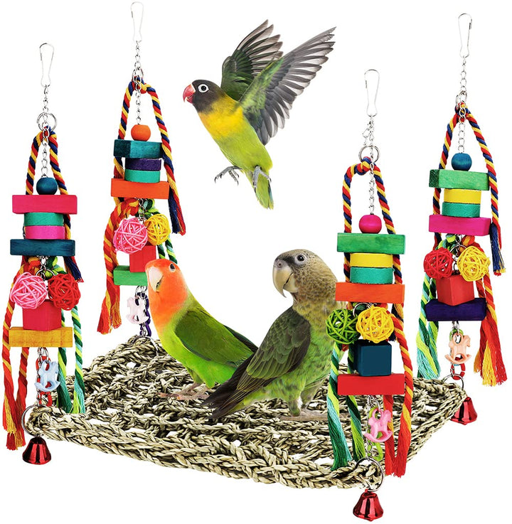 Vogelspielzeug, Sittichspielzeug, Vogelfutter, Wandspielzeug, Seegras, gewebte Hängematte, Schaukelm