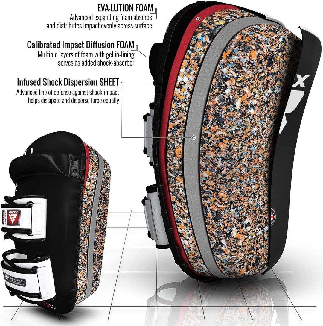 RDX Thai Pads for Kickboxing Muay Thai with Solid Handle Grip, Maya Hide Leather Curved Strike Shiel