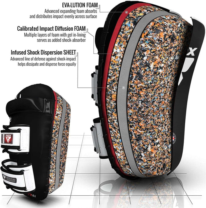 RDX Thai Pads for Kickboxing Muay Thai with Solid Handle Grip, Maya Hide Leather Curved Strike Shiel