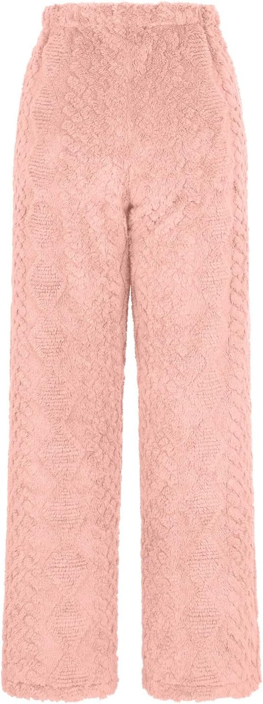 Generisch Strickhose Damen Flauschig Baggy Teddy Fleece Hosen Warm Plüsch Fleecehose Winter Lang Pyj
