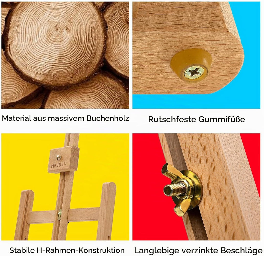 MEEDEN H-förmige Tischstaffelei Holz, Verstellbare Staffelei Tisch aus deutsche Buchenholz, Faltbare