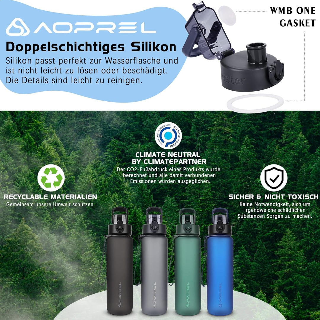 AOPREL Trinkflasche 1l, Wasserflasche BPA-Frei aus Tritan, Sport Trinkflasche Kohlensäure geeignet,
