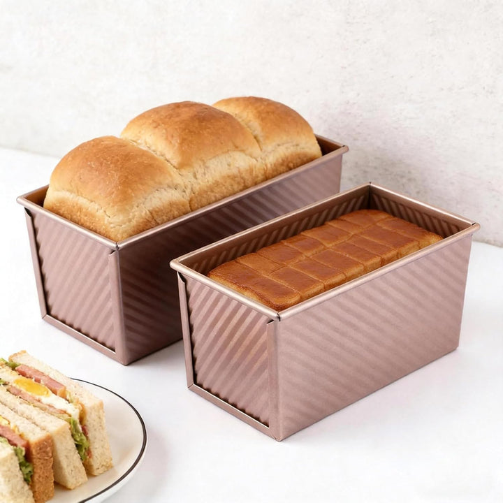 2 Stück Toastbrot Backform mit Deckel 1000g und 450g, Kastenform mit Deckel aus Kohlenstoffstahl, An