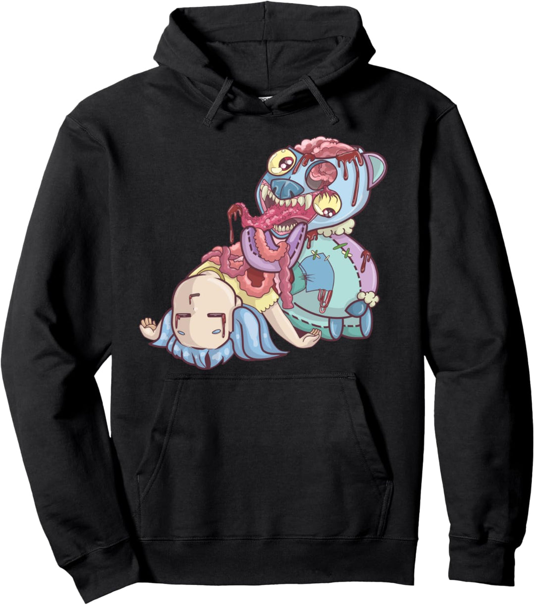 Pastell Goth Killer Teddybär, Yami Kawaii Horror Pullover Hoodie