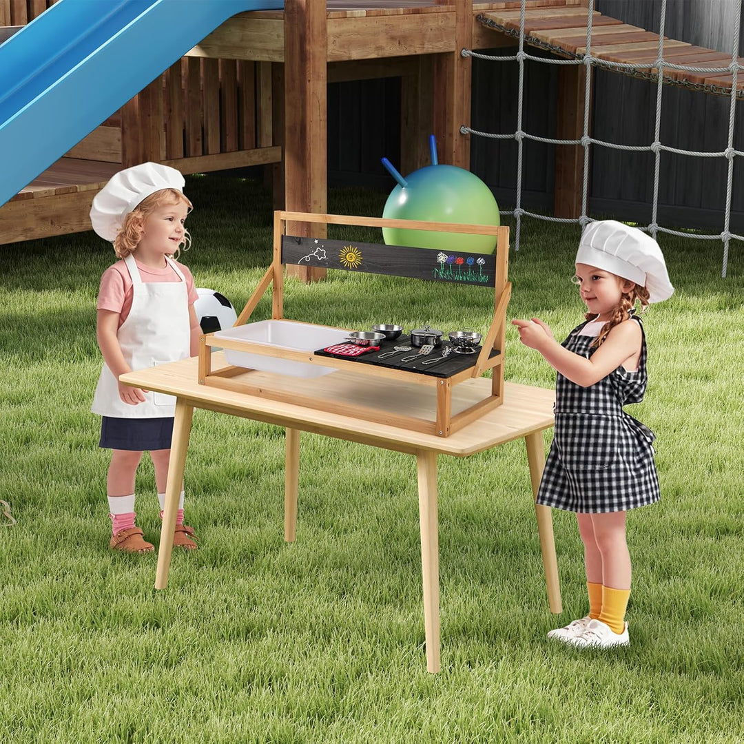DREAMADE Matschküche Kinder Outdoor, Outdoorküche mit Waschbecken & Tafel, Gartenküche, Outdoor Küch