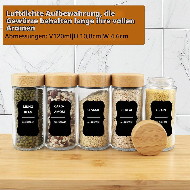 Gewürzdosen Hochwertigem Holzdeckel [12 Stücke],120 ml Gewürzgläser, Gewürzstreuer Glas Gewürzbehält