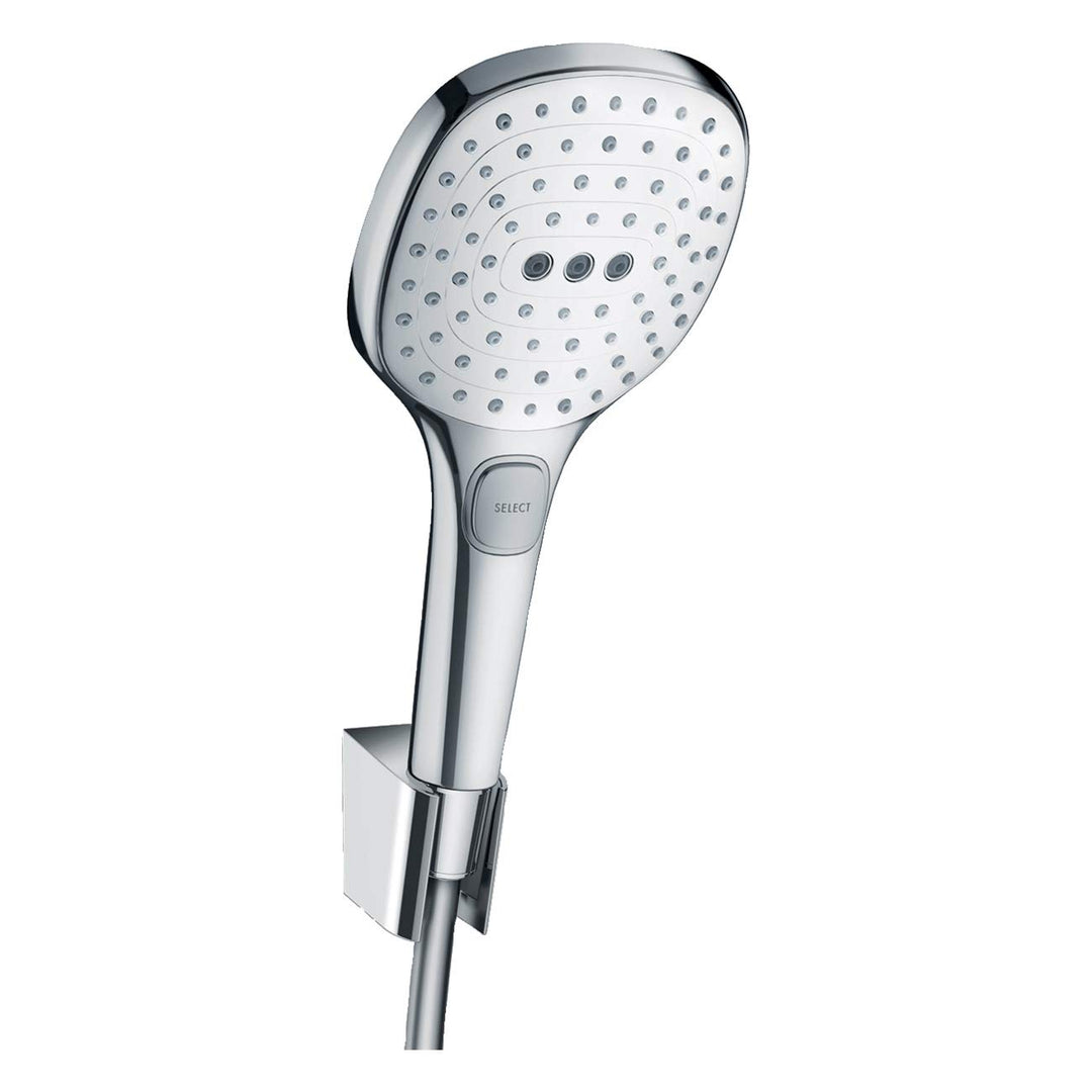 hansgrohe Raindance Select E 120 Duschkopf, inkl. Duschkopfhalterung, 3 Strahlarten, Weiss/Chrom Set