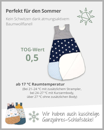 ULLENBOOM Sommerschlafsack Baby Blau Hellblau Grau (Made in EU) - Aus OEKO-TEX Materialien - 0,5 TOG