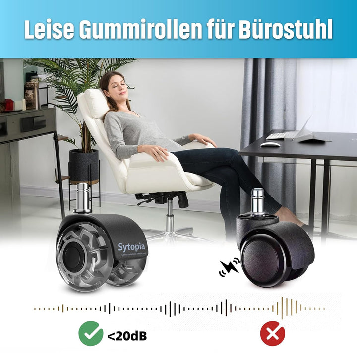 Sytopia Bürostuhl Rollen, 5er Set Rollen für Bürostühle, 11x22mm Hartbodenrollen für Bürostuhl Stuhl
