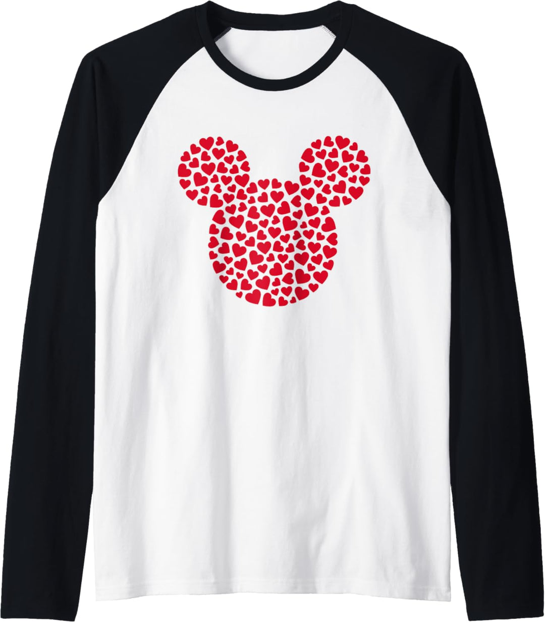 Disney Mickey Mouse Icon Filled with Red Hearts Raglan