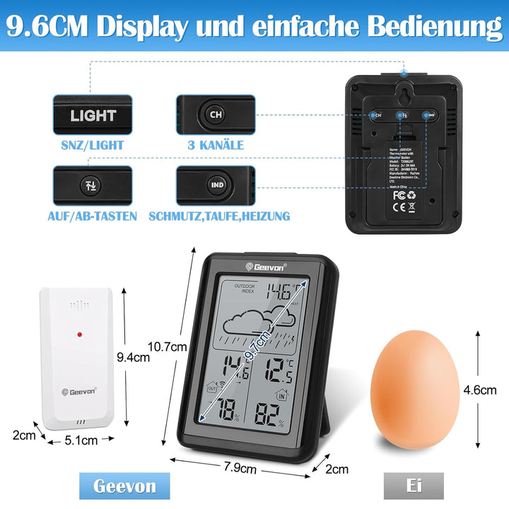 Geevon Wetterstation Funk mit Aussensensor, einfache Bedienung, präzise Wettervorhersage, zuverlässi