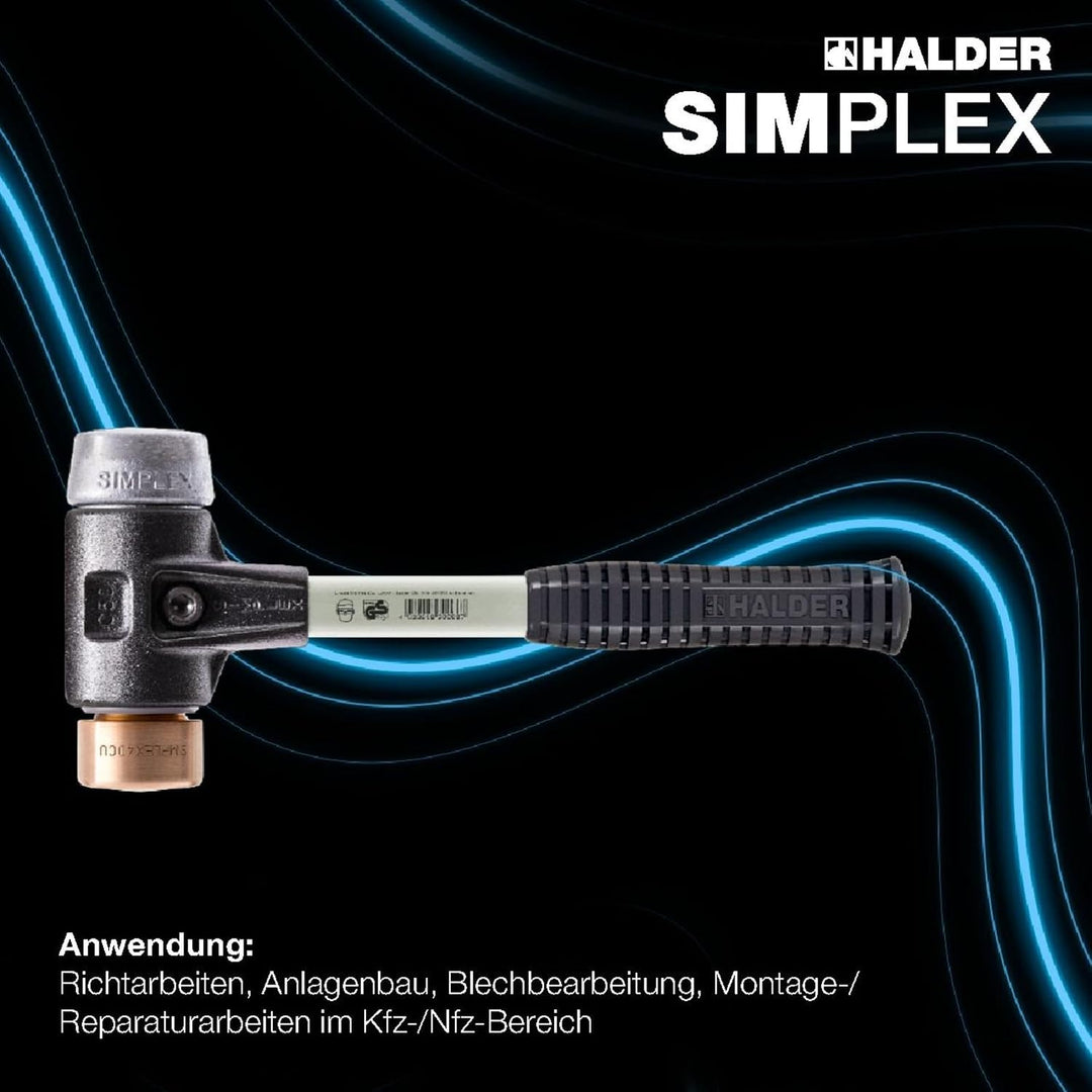 SIMPLEX-Schonhammer, Kupfer/Weichmetall; mit verstärktem Tempergussgehäuse und Fiberglasstiel | D=30