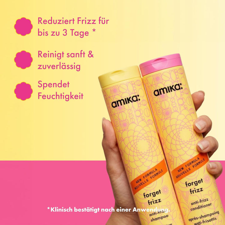 amika Forget Frizz Anti-Frizz Shampoo 275ml I Glättendes Shampoo gegen Frizz I Bis zu 72h Feuchtigke