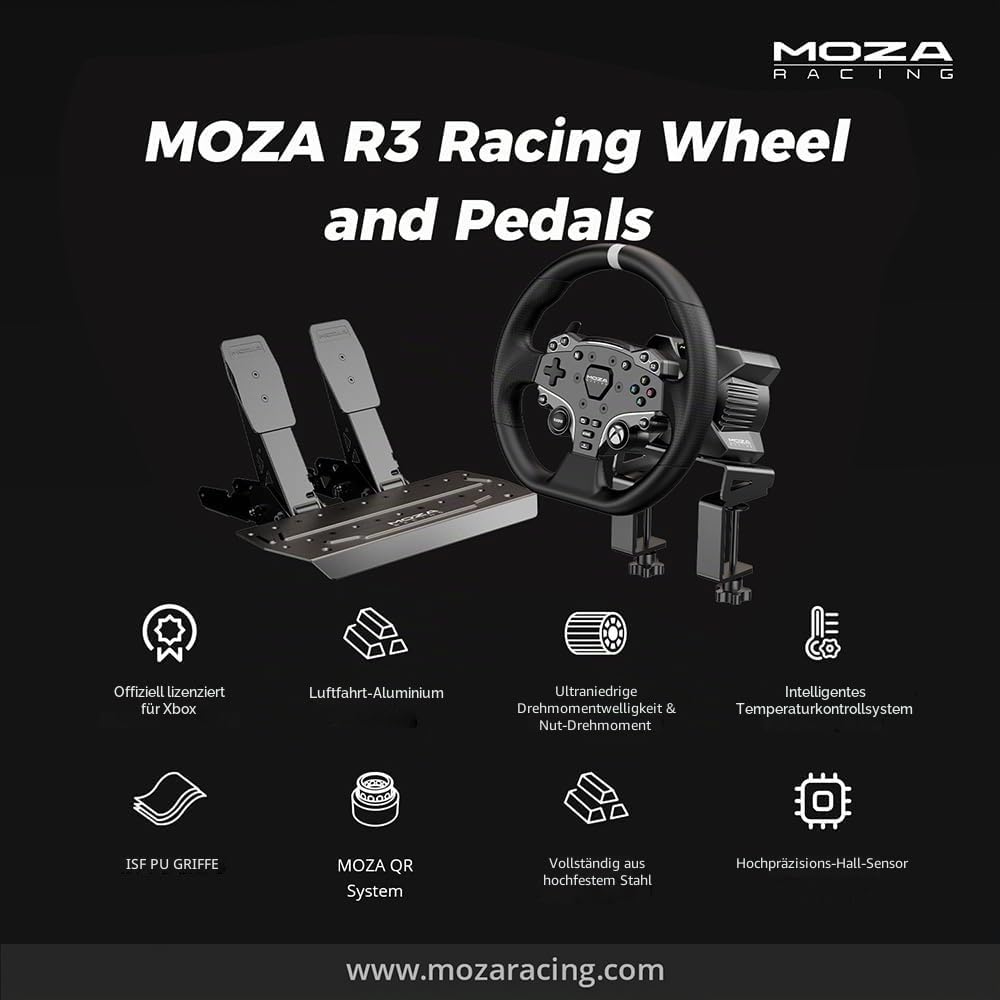 MOZA R3 Bundle Lenkrad Simulator PC mit Direktantrieb Basis 3,9 Nm, Lenkrad Xbox Series X | S und Xb