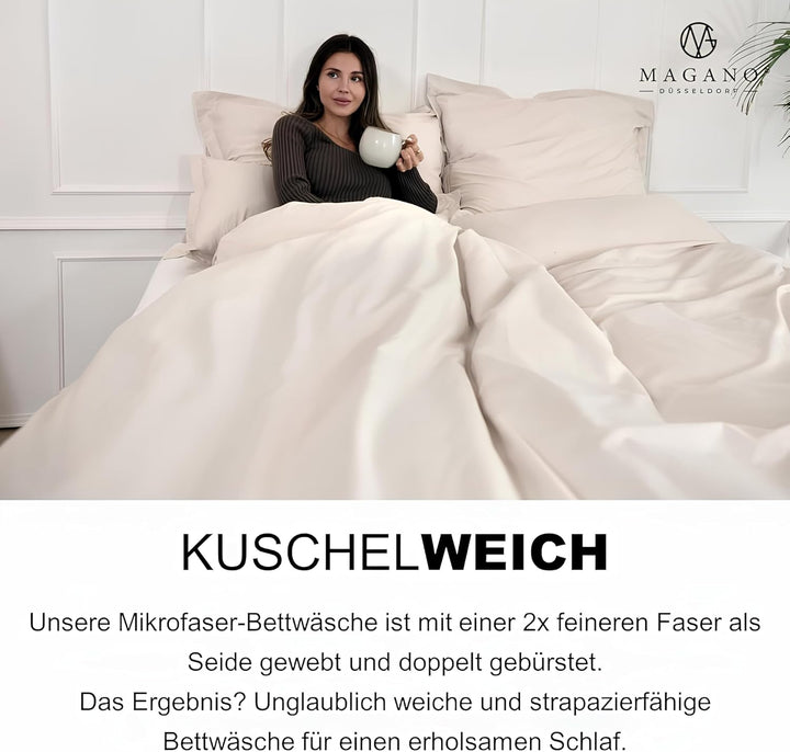 Magano® Premium Bettwäsche 135x200 Beige | Weich & Bügelfrei | Hypoallergen & Atmungsaktiv | Deckenb