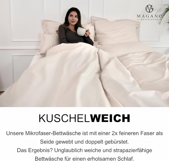 Magano® Premium Bettwäsche 155x200 Beige | Weich &amp; Bügelfrei | Hypoallergen &amp; Atmungsaktiv | Deckenb