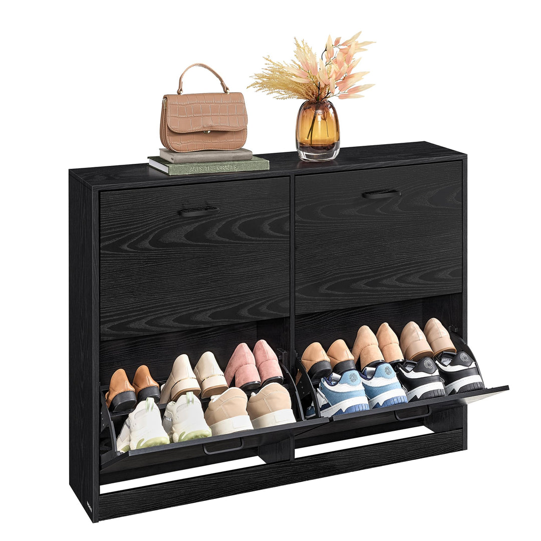 VASAGLE Schuhschrank 4 Klappen, Schuhkipper, Schuhregal, Schuhaufbewahrung, Trennwand verstellbar, f