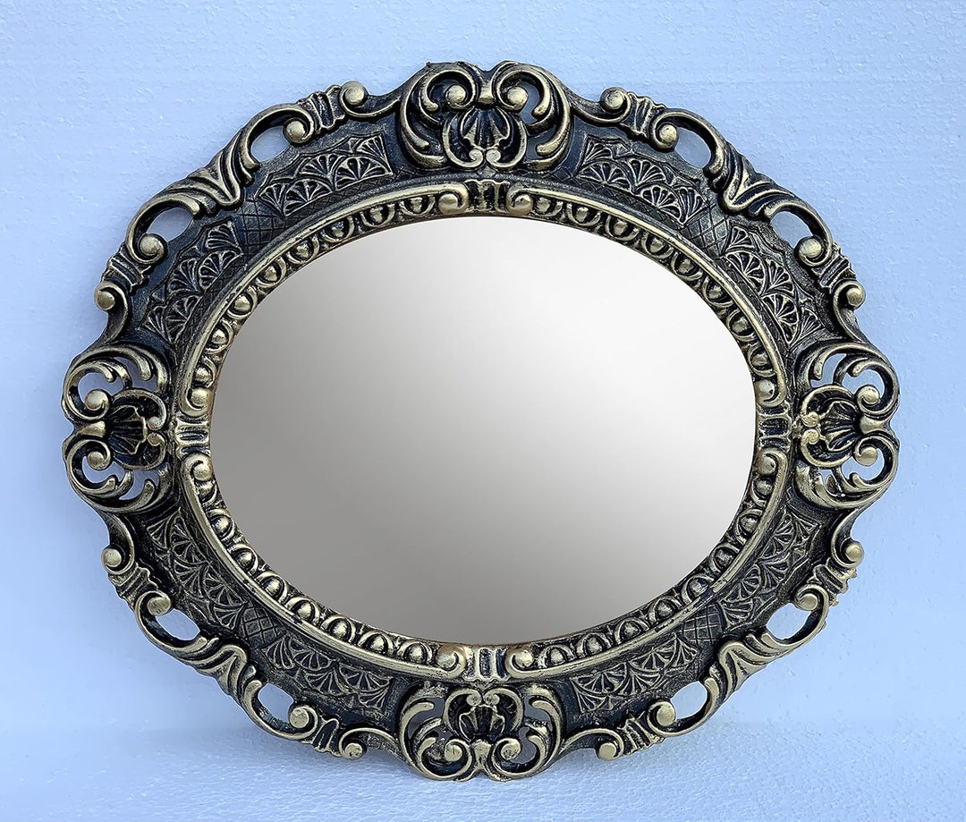 Dekorativer Barock Wandspiegel SCHWARZ Gold Completto Oval Spiegel Antik Spiegel Klassik Badspiegel