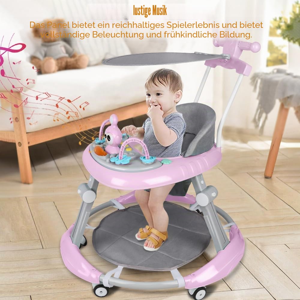OHMG Babywalker Lauflernwagen, 5 in 1, Lauflernwagen, Wippfunktion, Babywippe mit Rollen, Licht, Mus