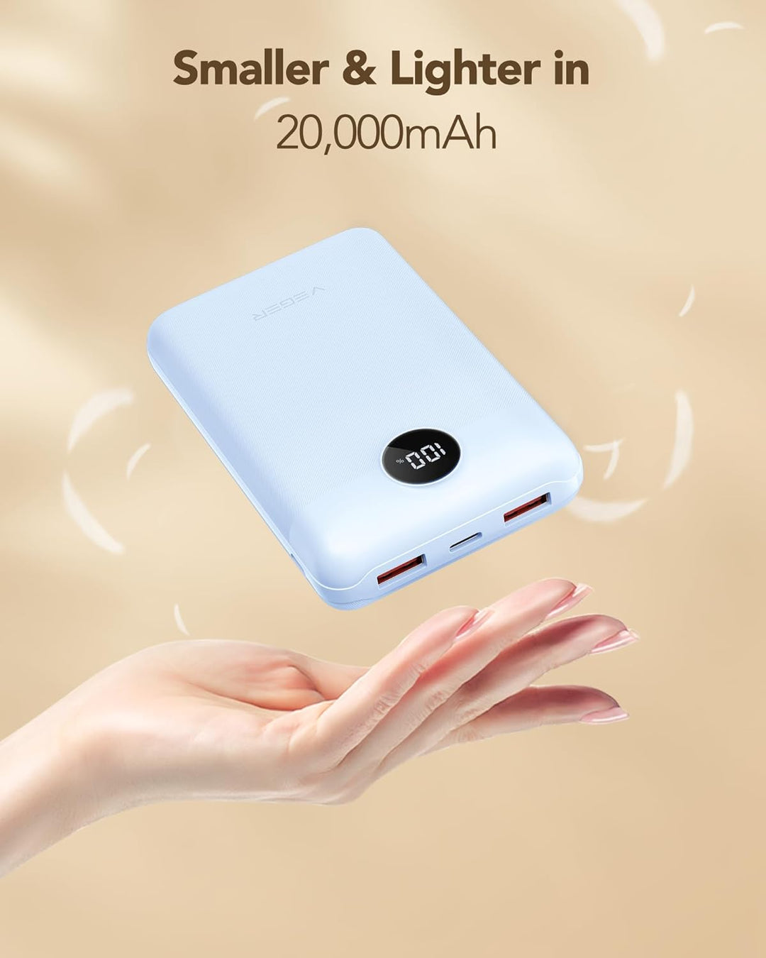 VEGER Power Bank 20000mAh klein 22.5W, Powerbank USB C Schnelles Aufladen Externe Handyakkus PD/QC3.