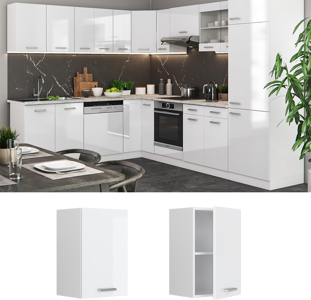 Vicco Hängeschrank R-Line, Weiss Hochglanz/Weiss, 40 cm Weiss Hochglanz Hängeschrank 40cm, Weiss Hoc