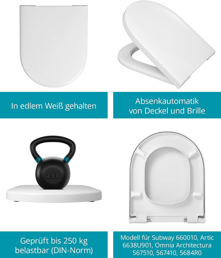 Calmwaters® Antibakterieller WC Sitz mit Absenkautomatik für Villeroy &amp; Boch Subway | Artic | Archit