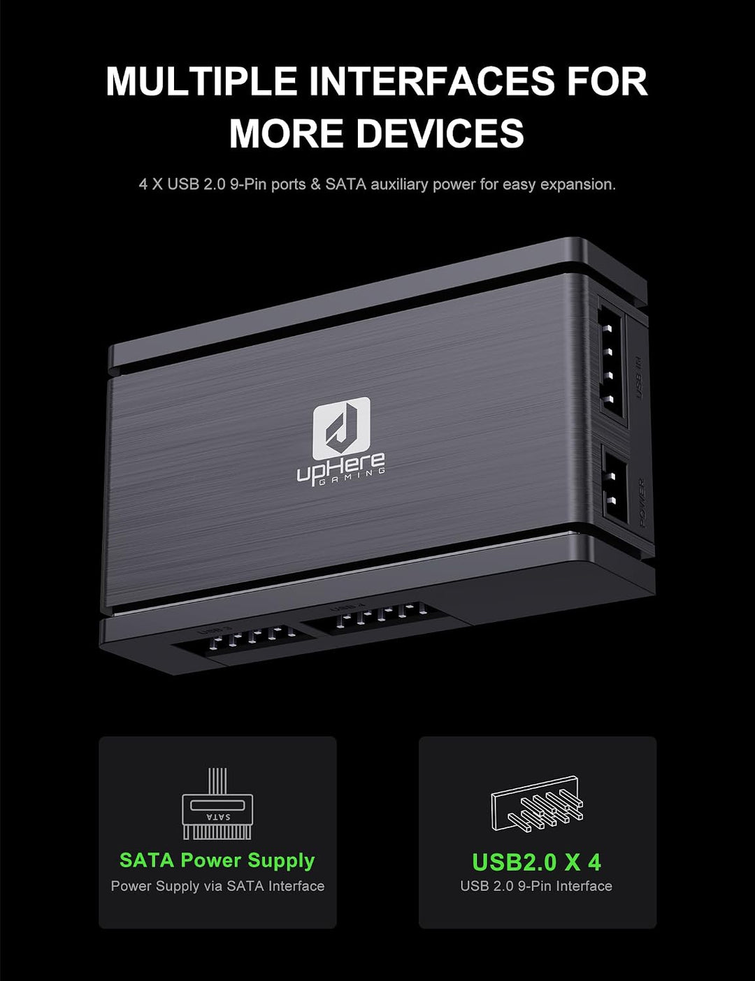 upHere USB 2.0 9-Pin Hub,1 zu 4 Mainboard Erweiterung,SATA Stromversorgung,Hochgeschwindigkeits-Date