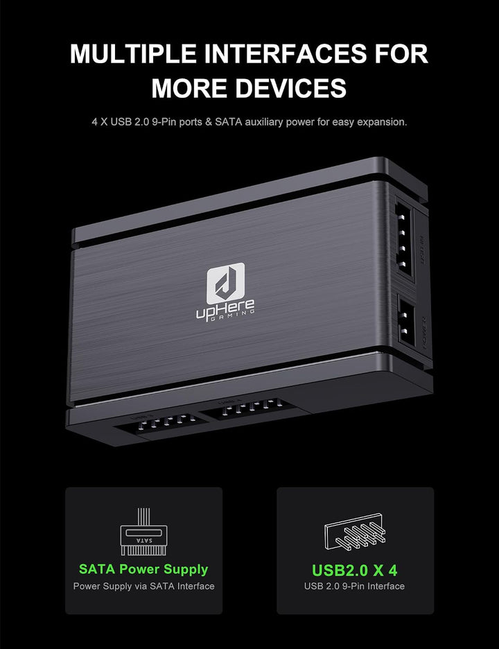 upHere USB 2.0 9-Pin Hub,1 zu 4 Mainboard Erweiterung,SATA Stromversorgung,Hochgeschwindigkeits-Date