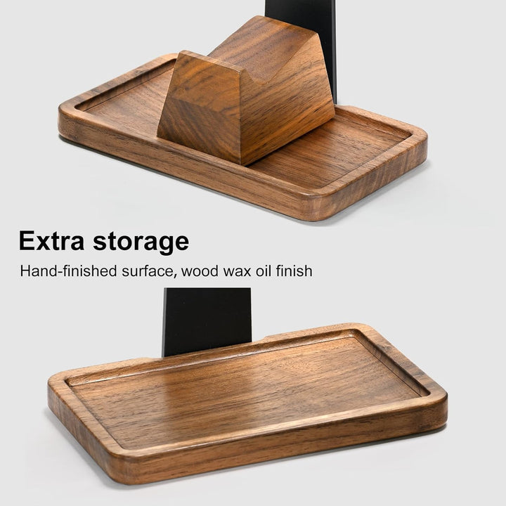 UPERGO Headset Stand with Gaming Controller Holder, Walnut Wood Headphone Stand with Storage Base, G