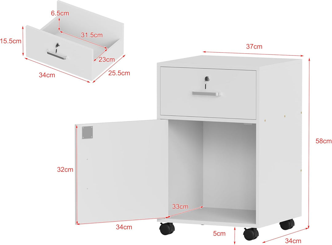 Büro Rollcontainer mit Schubladen abschliessbar, mobiler Aktenschrank mit Schloss für Homeoffice, pl