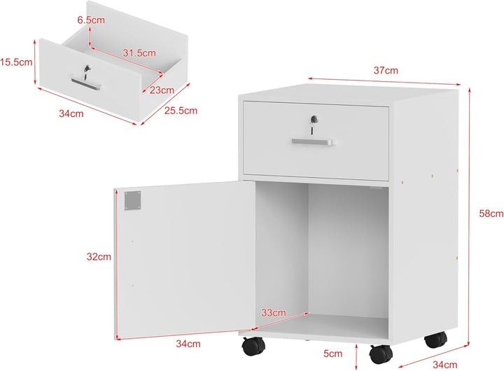 Büro Rollcontainer mit Schubladen abschliessbar, mobiler Aktenschrank mit Schloss für Homeoffice, pl