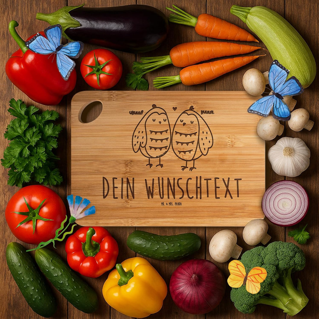 Mr. & Mrs. Panda Holzschneidebrett mit Gravur Eulen Liebe - Personalisierte Geschenke, Frühstücksbre