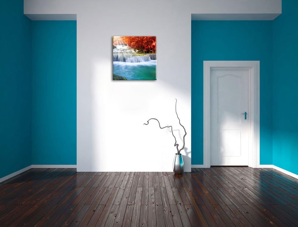Bach in Herbstlandschaft, Format: 70x70 auf Leinwand, XXL riesige Bilder fertig gerahmt mit Keilrahm