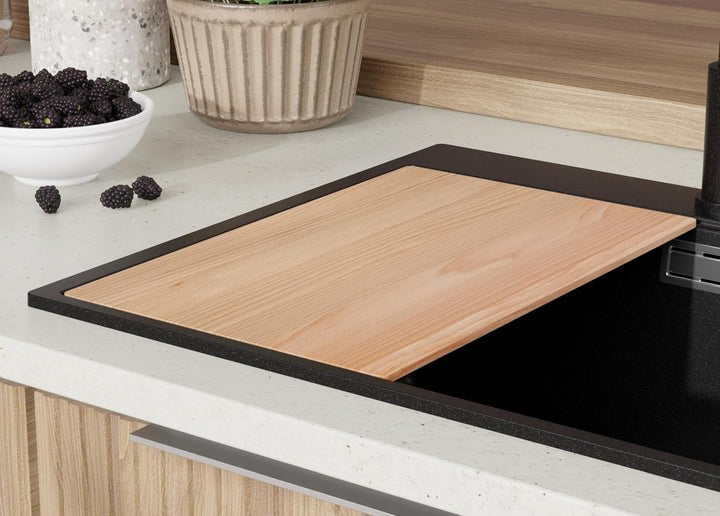 PRIMAGRAN Spülbecken Schwarz 58x50cm, Granitspüle 1 Becken + Ablauf-Set, Küchenspüle ab 60er Untersc