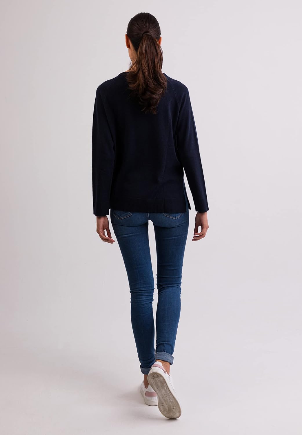 CASH-MERE.CH 100% Kaschmir Damen Pullover mit geradem Schnitt und Seitenschlitz | Sweater Rundhalsau