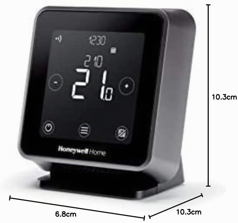 Honeywell Home T6R Wi-Fi Raumthermostat mit Tischhalter, Netzteil und Funk-Empfängerbox, schwarz, Y6