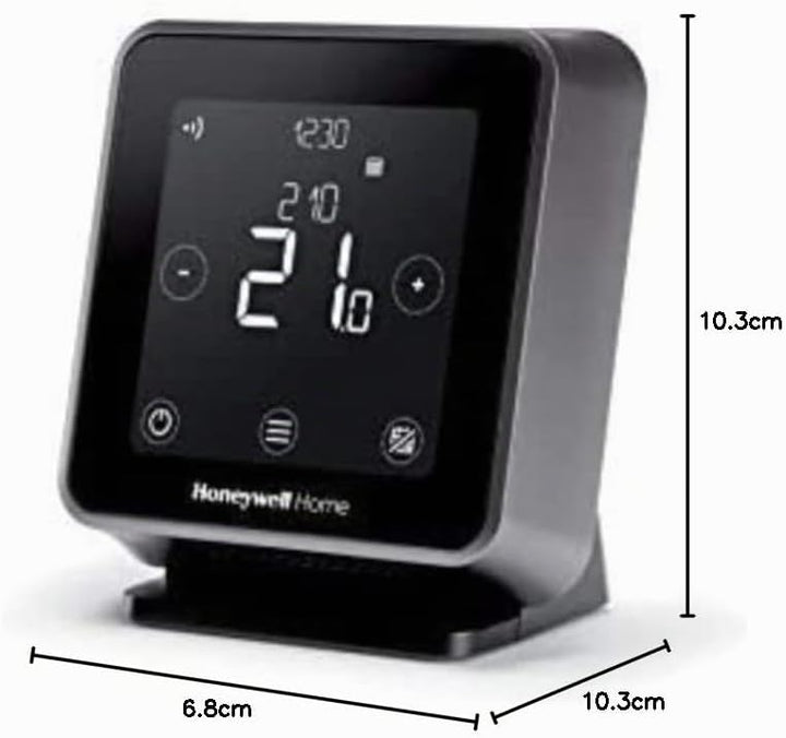 Honeywell Home T6R Wi-Fi Raumthermostat mit Tischhalter, Netzteil und Funk-Empfängerbox, schwarz, Y6