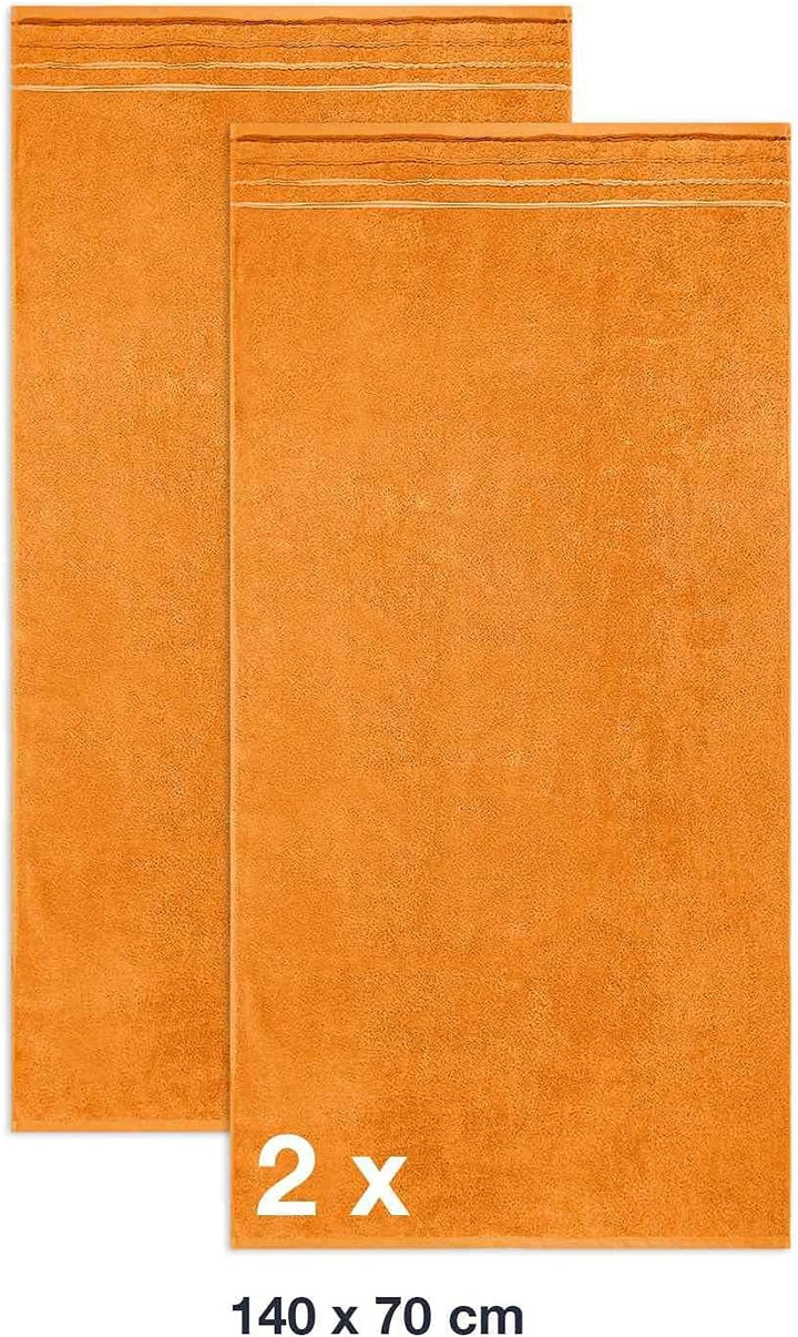 WohnDirect Duschtuch Set 2 teilig - 2 Badetücher (70x140) - Frottee 100% Baumwolle - Orange 2 Badetü