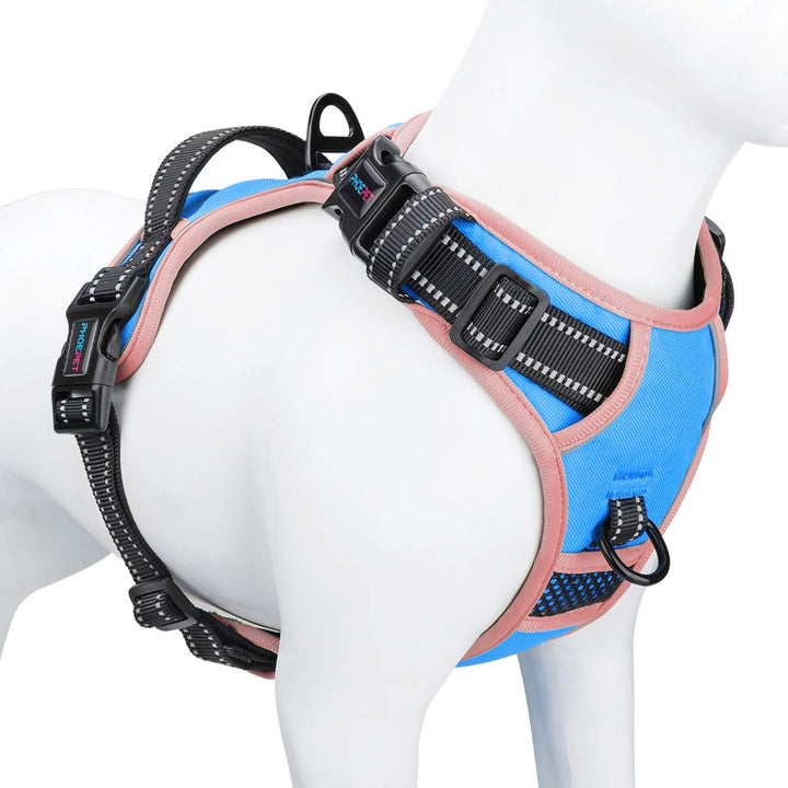PHOEPET 2019 Hundegeschirr, kein Ziehen, Grösse M, reflektierend, mit Clip, Weste mit Griff, verstel