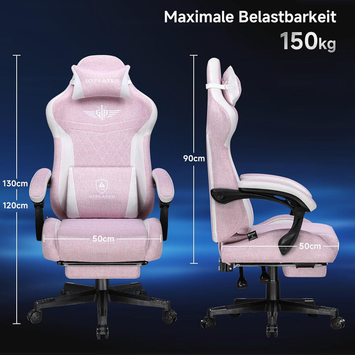 GTPLAYER Gaming Stuhl, Ergonomischer Gamer Stuhl aus Leinen mit Lendenwirbelstütze, PC-Stuhl mit ver