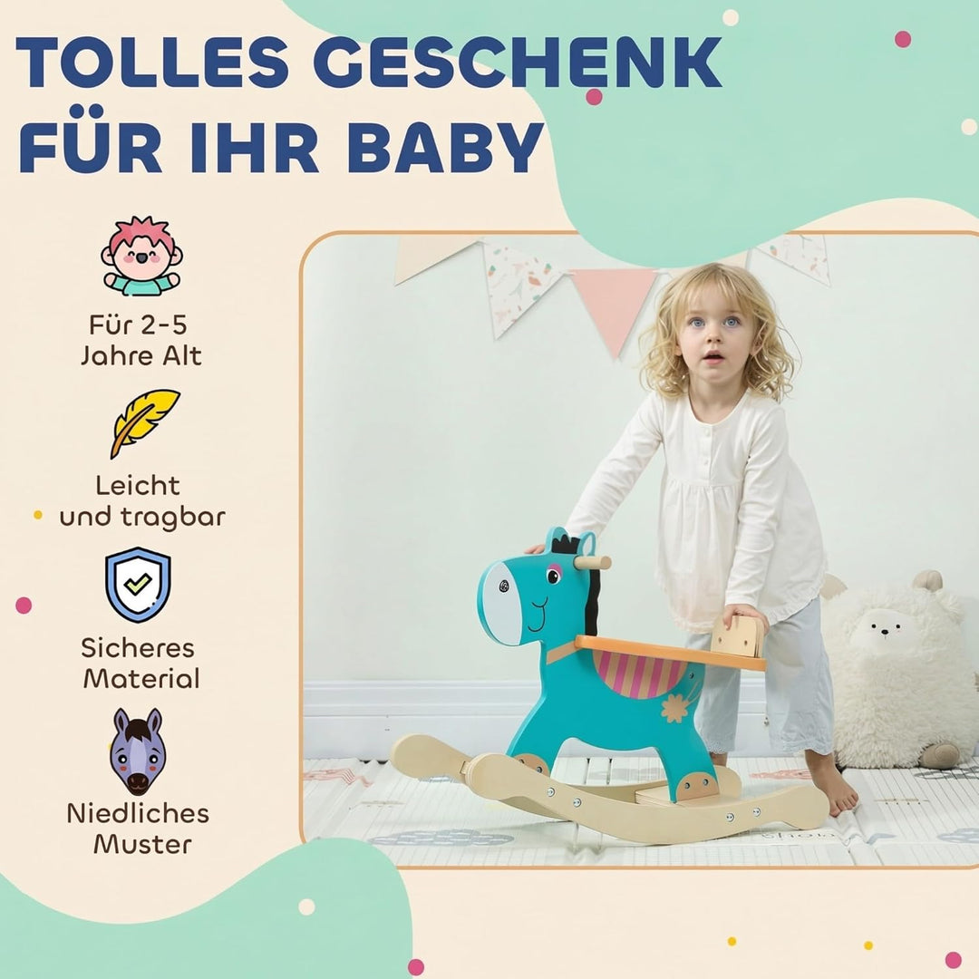 AIYAPLAY Schaukelpferd Holz, Kinder Schaukeltier mit Haltegriffen Schaukeltier Esel für Kinder von 2