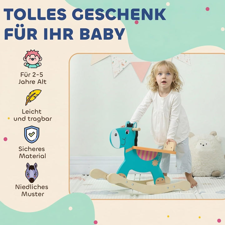 AIYAPLAY Schaukelpferd Holz, Kinder Schaukeltier mit Haltegriffen Schaukeltier Esel für Kinder von 2