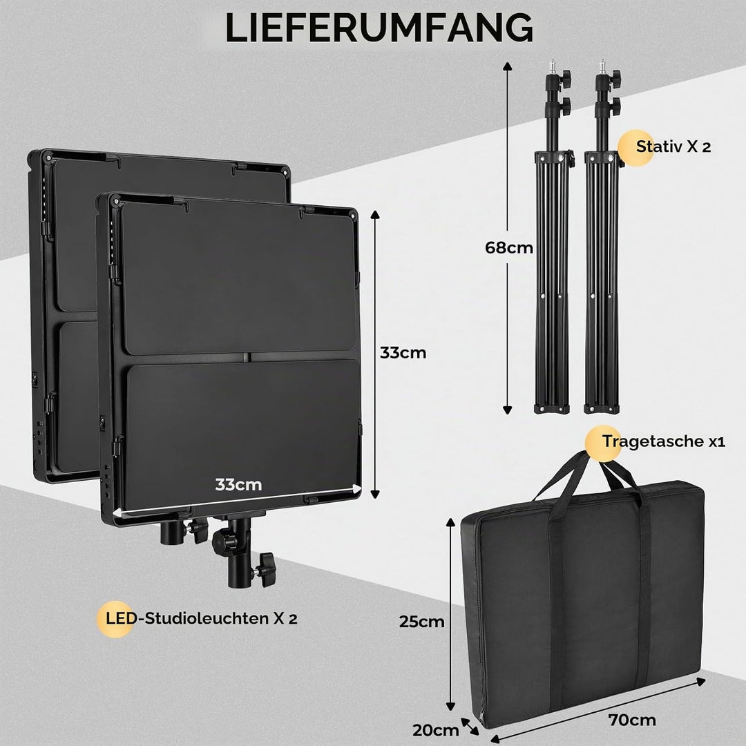 LED Videoleuchte, 2-Pack zweifarbige Studioleuchten, 720 LEDs Video Streaming Licht mit Fernbedienun