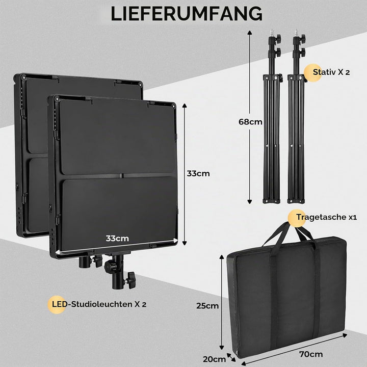 LED Videoleuchte, 2-Pack zweifarbige Studioleuchten, 720 LEDs Video Streaming Licht mit Fernbedienun
